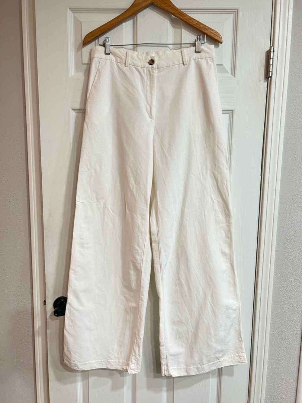 H&M White Linen Wide Leg Trousers Pants Sz 8